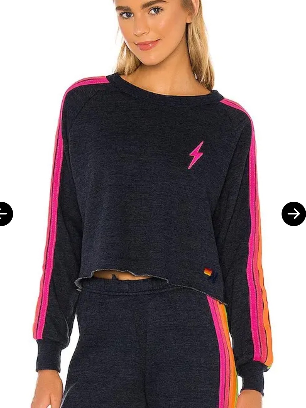 Aviator Nation Striped Cropped Classic Crew Lightning Bolt Small